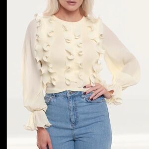 Zara Yellow Ruffle Blouse, Size XS, Brand New Without Tags